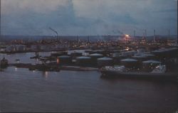 Shell Oil Refinery by Night Postcard