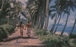 Samoa Lovers Stroll Palm Trees Beach Islands Postcard