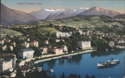 Lugano-Paradiso Quai, Lake Lugano with Mountains Postcard