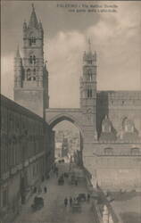 Palermo - Via Matteo Bonello with part of the Cathedral Postcard