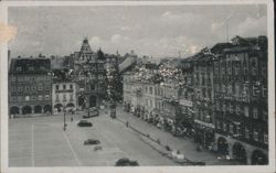 Budějovice City Square, Street with Tram & Buildings Postcard