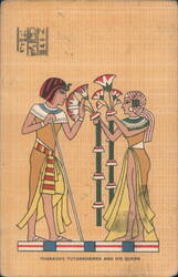 Pharaohs Tutankhamen and His Queen, Egyptian Art Postcard