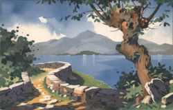 Winding Stone Path, Lake & Mountains, S. Bonelli Art Postcard
