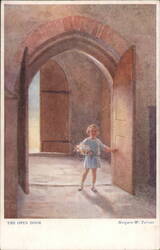 The Open Door, Girl with Flowers, Margaret W. Tarrant Postcard
