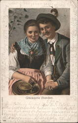 Couple in Bavarian Attire, Glückliche Stunden Postcard
