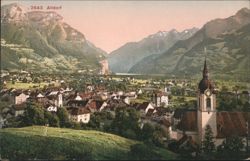 Altdorf Valley Town, Church & Mountains, Switzerland Postcard