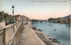 Torino, Corso Lungo Po, Po River & Stone Bridge Postcard