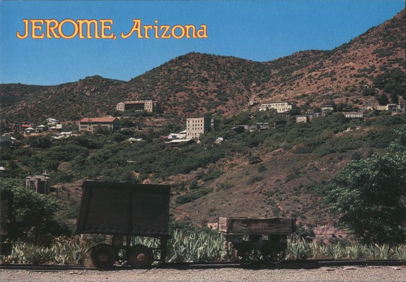 Ore Cars Frame View of Jerome Ghost Town, Cleopatra Hill, AZ Arizona