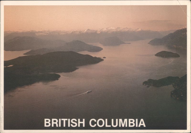 Aerial View of Howe Sound Islands, Snow-Capped Mountains, BC Canada