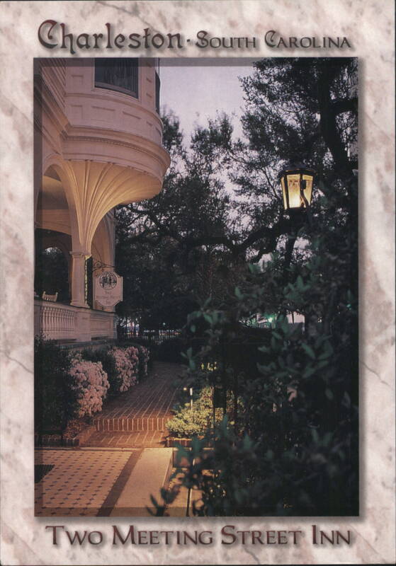 Two Meeting Street Inn Veranda and Street Lamp at Dusk Charleston South Carolina