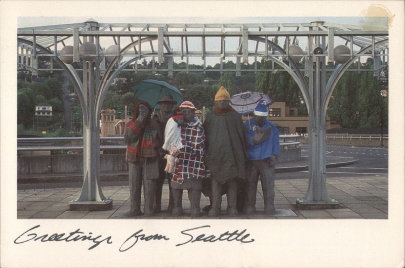 Waiting for the Interurban Sculpture, Greetings from Seattle Washington