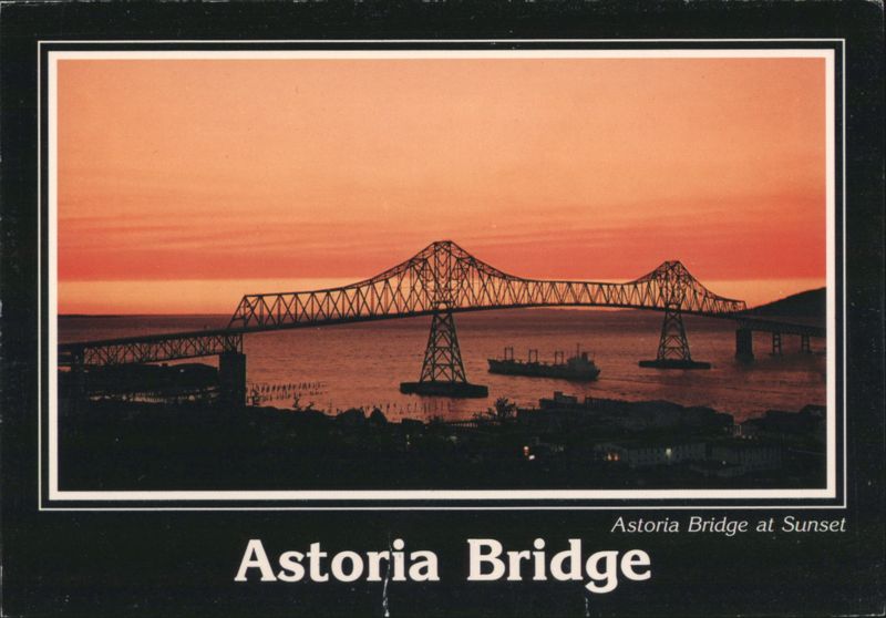 Astoria Bridge at Sunset with Ship Passing Under Oregon