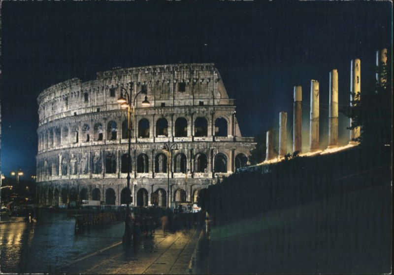 Colosseum Night View, Illuminated Ruins, Rome Italy
