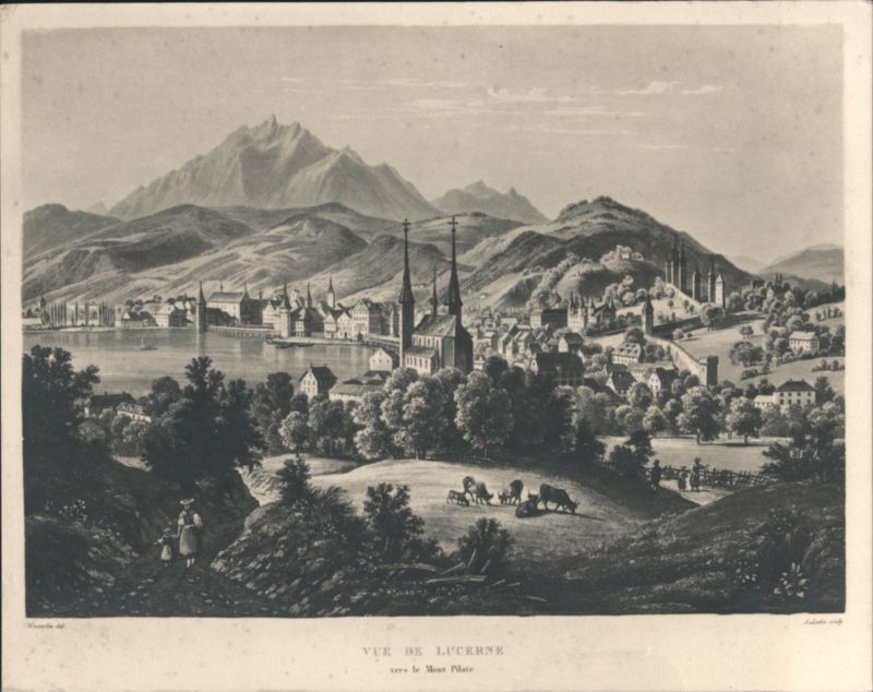 Vue de Lucerne vers le Mont Pilate, Waeselin del. Switzerland