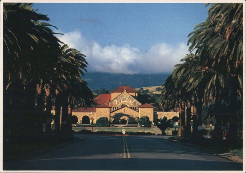 Palm Drive and Memorial Church, Stanford University California