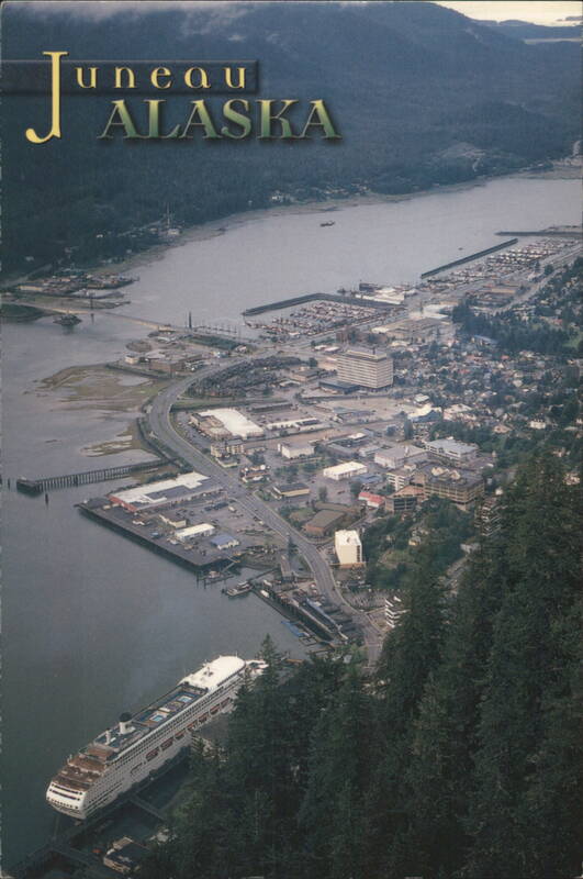 Aerial View of Juneau and Cruise Ships at Dock Alaska