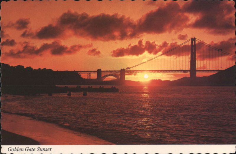 Golden Gate Sunset, Red and Gold Sky View San Francisco California