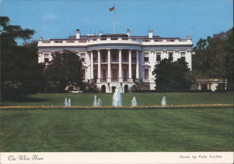 The White House South Portico & Lawn, Fountains Washington District of Columbia