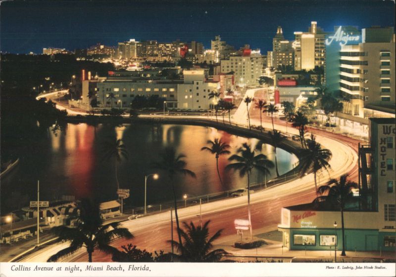 Collins Avenue at Night, Lake Pancoast, Miami Beach Florida