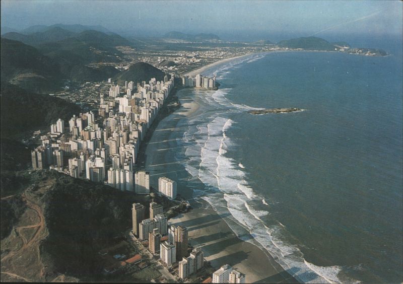 Aerial View of Guarujá Beachfront and Coastal City Brazil