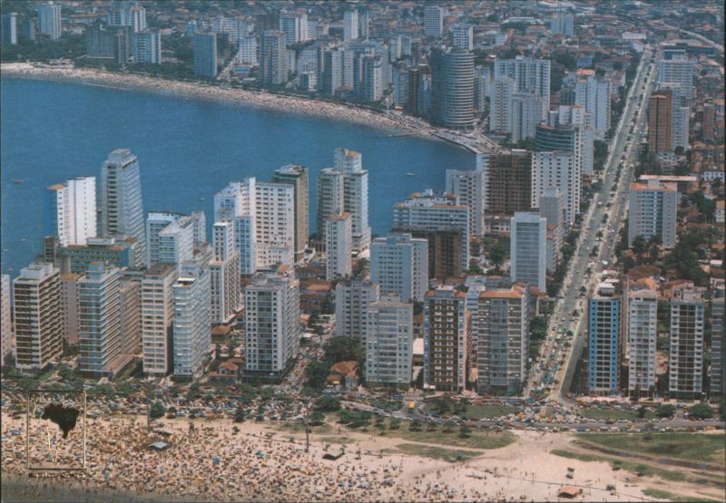 Aerial View of Itararé Beach and Coastal Cityscape São Vicente Brazil