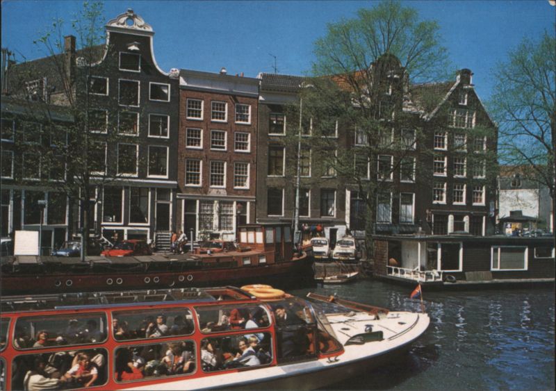 Keizersgracht, Gabled Houses and Sightseeing Boat Amsterdam Netherlands