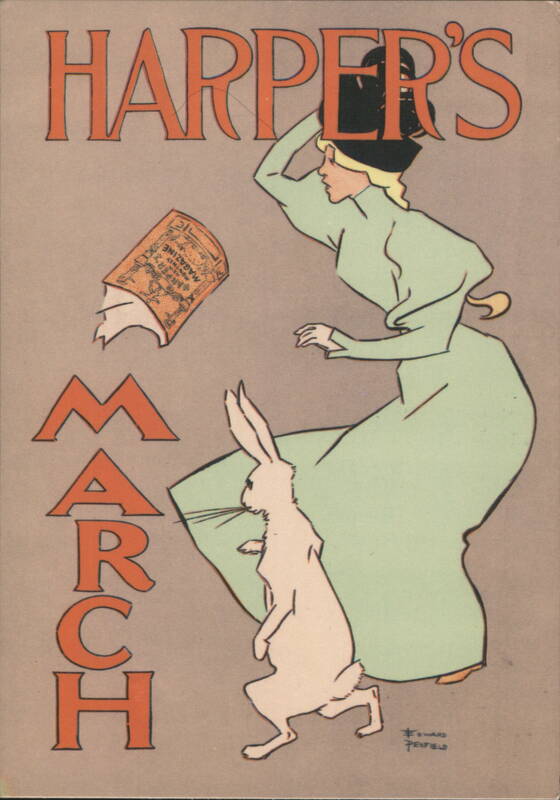Harper's March Cover Art, Woman, Rabbit, Edward Penfield 1894