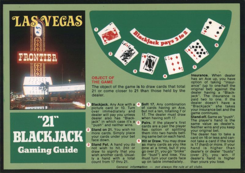 Las Vegas Frontier Hotel 21 Blackjack Gaming Guide Nevada