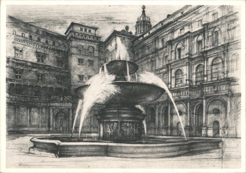 Fontana e cortile del Belvedere, Città del Vaticano Drawing Vatican City