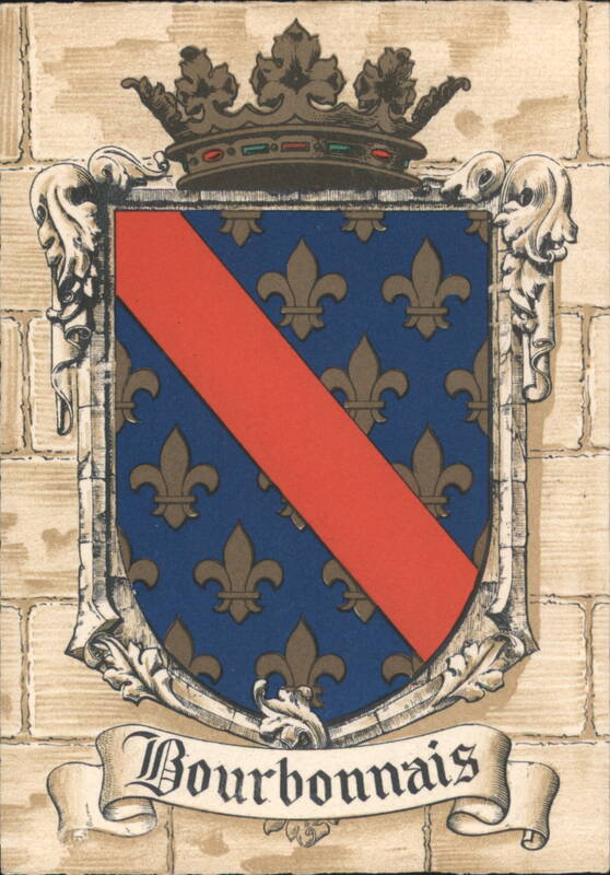 Bourbonnais Coat of Arms, Blue Fleurs-de-lis, Red Bend