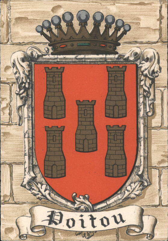 Poitou Coat of Arms, Five Towers, French Heraldry Coat of Arms & Family Crests
