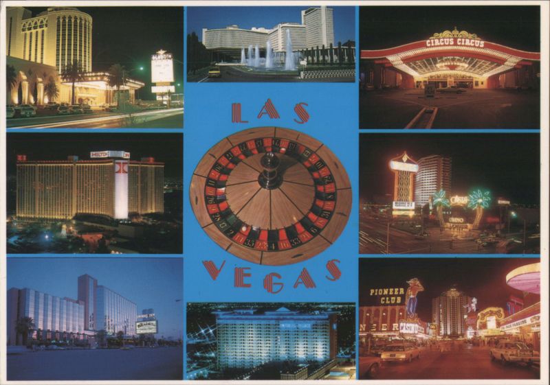 Las Vegas Night Views: Hotels, Casinos, and Roulette Wheel Nevada