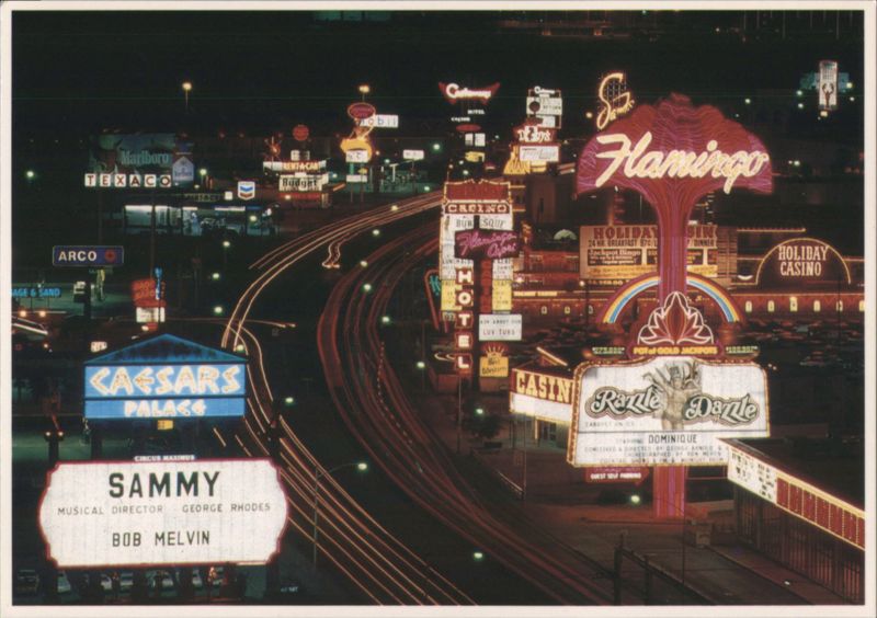Flamingo, Caesars Palace, and Neon Lights on the Las Vegas Strip Nevada