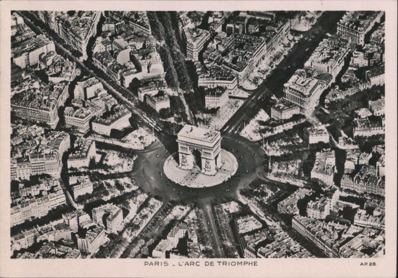 L'Arc de Triomphe, Aerial View, Paris France