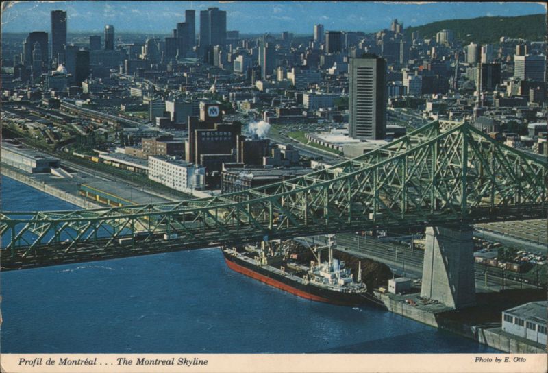 Aerial View, Jacques Cartier Bridge and Montreal Skyline Canada