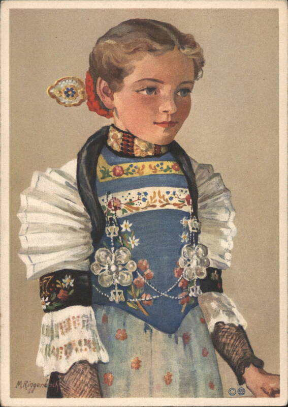 Swiss Costume Nidwalden Portrait by M. Riggenbach Switzerland