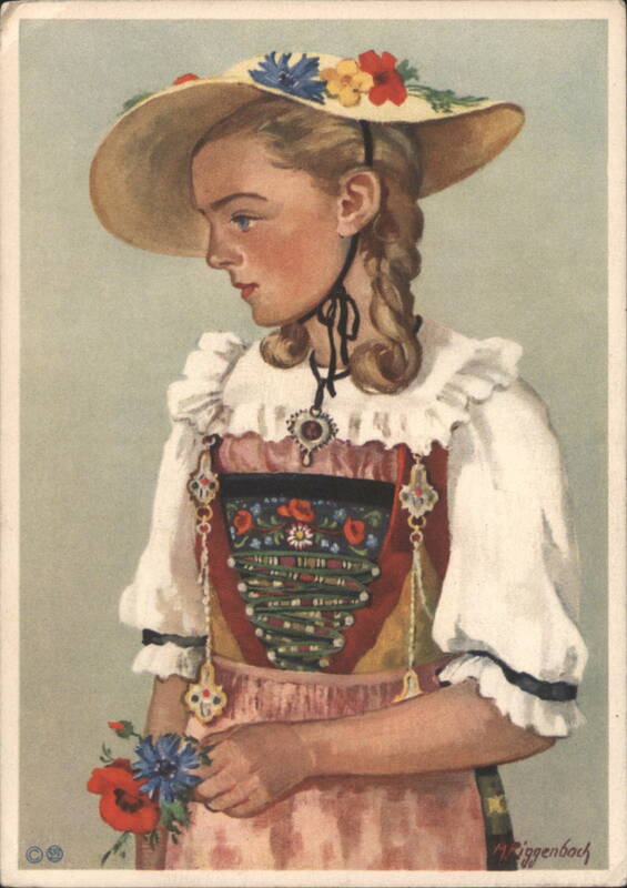 Young Woman in Traditional Swiss Costume, Zug - M. Ringgenbach Switzerland