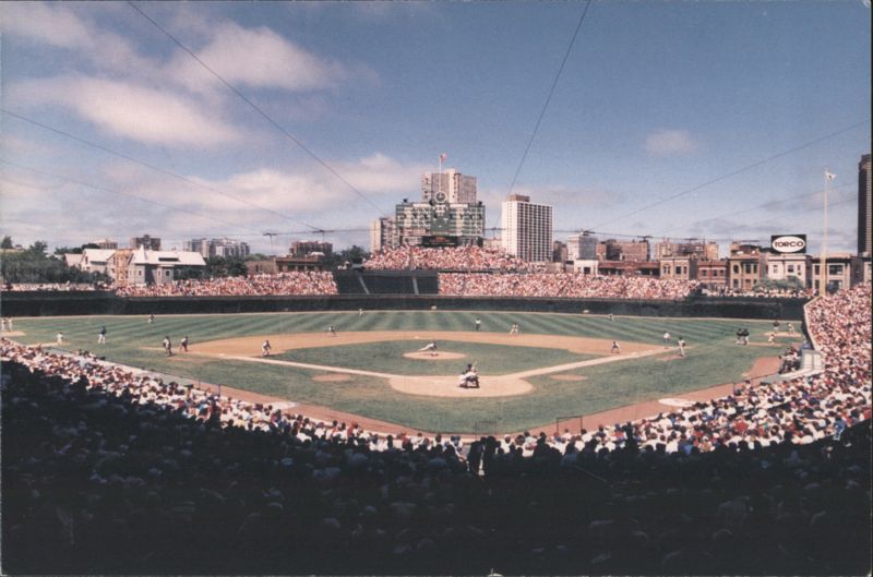 Wrigley Field Baseball Stadium View, Chicago Skyline Illinois