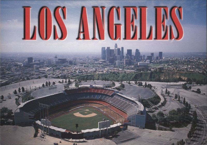 LOS ANGELES Dodger Stadium with Downtown L.A. Skyline California