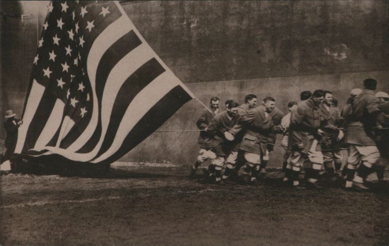 Ebbets Field Brooklyn NY Players Raising American Flag 1914 New York