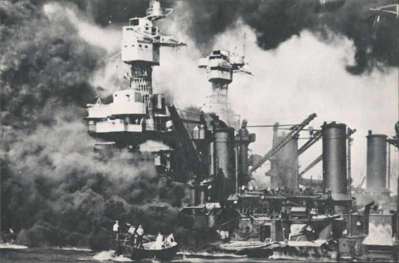 USS West Virginia Burning, Japanese Attack Dec 7, 1941 Honolulu Hawaii