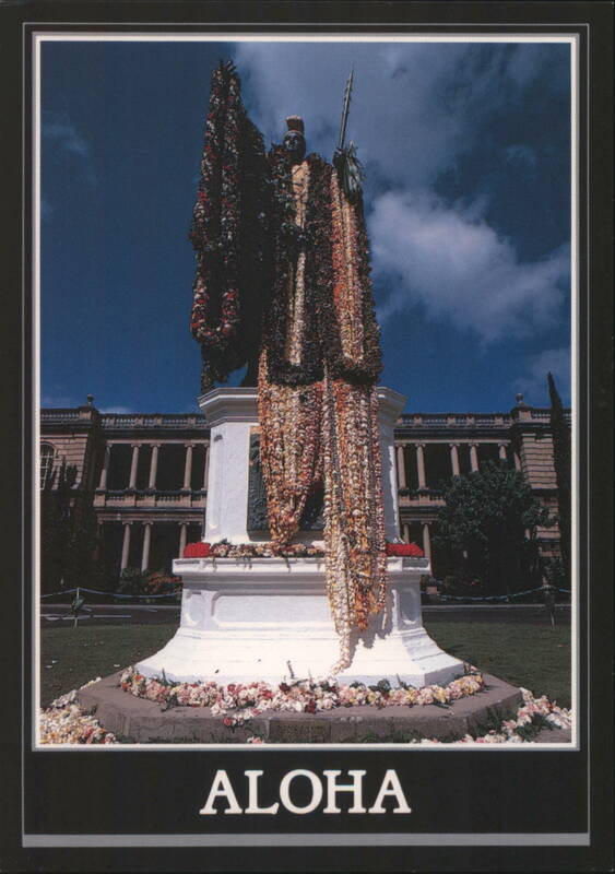 King Kamehameha Statue Draped in Flower Leis, ALOHA Honolulu Hawaii