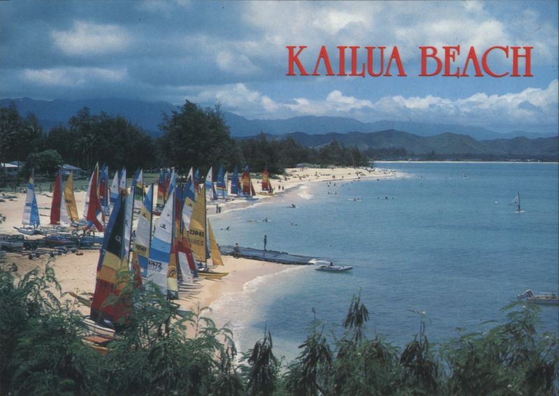 Kailua Beach, Oahu, HI - Colorful Hobie Cats on Shore Hawaii