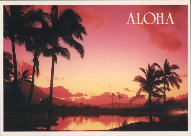 ALOHA, Palm Trees at Sunrise over Hawaii Kai Honolulu