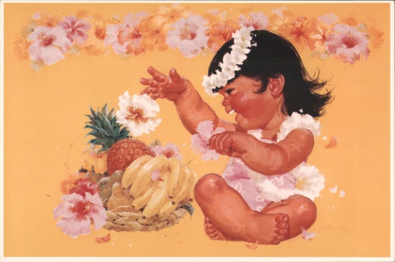 Aloha from Hawaii - Baby with Lei, Bananas, Pineapple