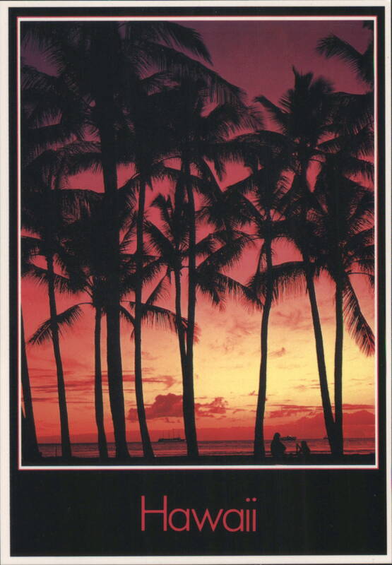 Hawaiian Sunset Silhouettes, Palm Trees over Ocean
