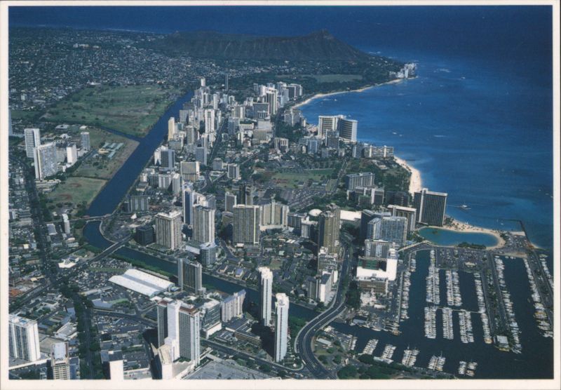Waikiki Beach, Diamond Head, Aerial Panoramic View, HI Honolulu Hawaii
