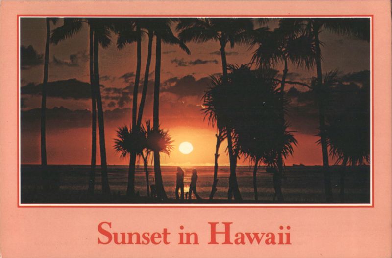 Sunset in Hawaii - Silhouetted Cocopalms & Figures