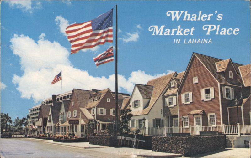 Whaler's Market Place, Lahaina, Maui - US & Hawaiian Flags