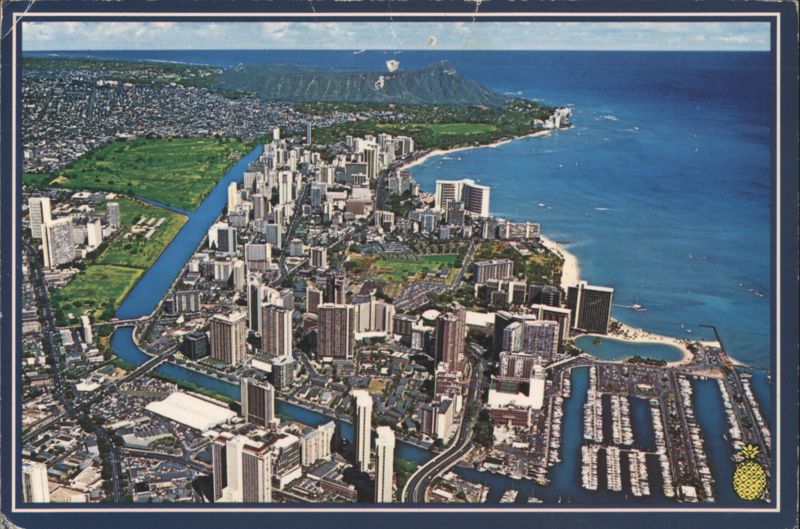 Waikiki Beach & Diamond Head Aerial Panoramic View Honolulu Hawaii